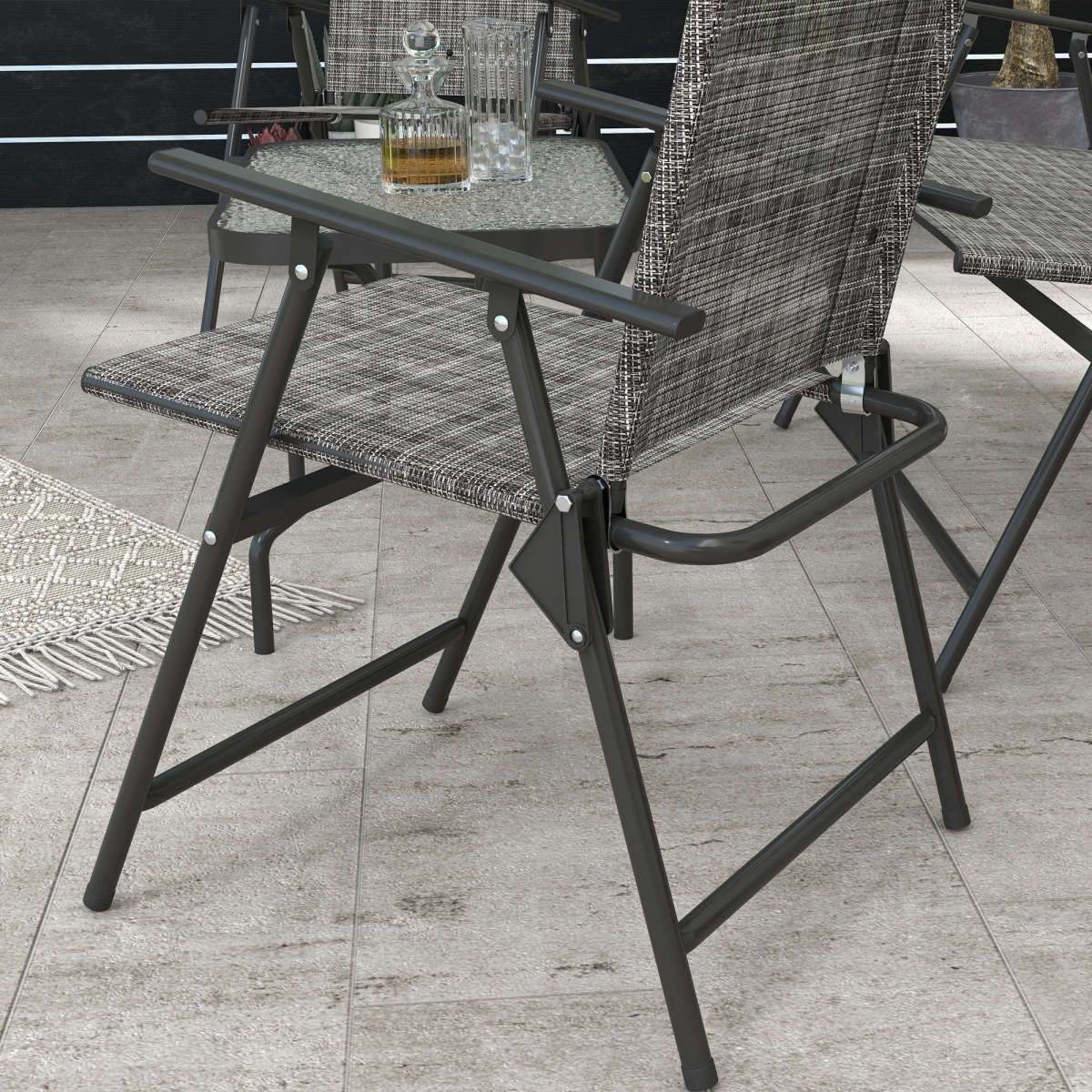 Outsunny Patio Furniture Set with Two Foldable Armchairs, Loveseat and Glass Table – Garden Set, Dark Grey