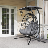 Outsunny Rattan Double Hanging Egg Chair with Canopy and Tufted Cushion – Garden Swing Seat for Two, Black