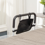 Adjustable Bed Assist Rail Grab Bar with Side Pocket & Foam Grip – Safety Handle for Flat-Frame Beds, White