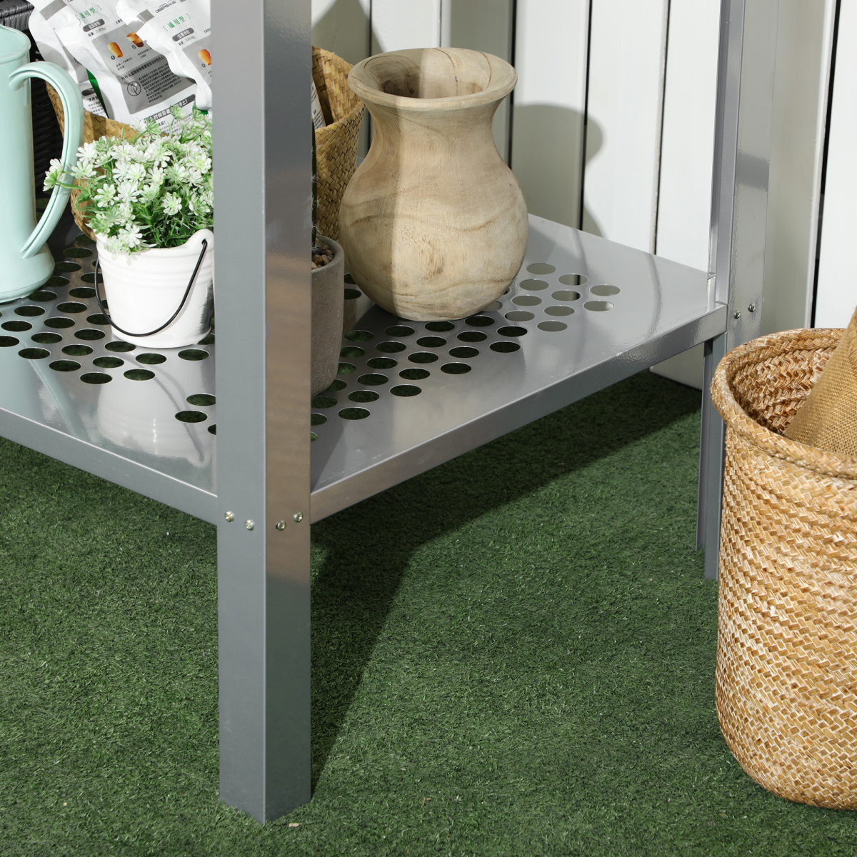 Outsunny 2-Tier Plant Stand with Cut-Out Shelves – Galvanised Steel Display Rack for Patio & Balcony