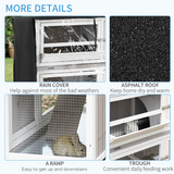 PawHut Two-Tier Wooden Rabbit Hutch with Ramp, Wheels, Trough & Rain Cover – Outdoor Pet House, Grey
