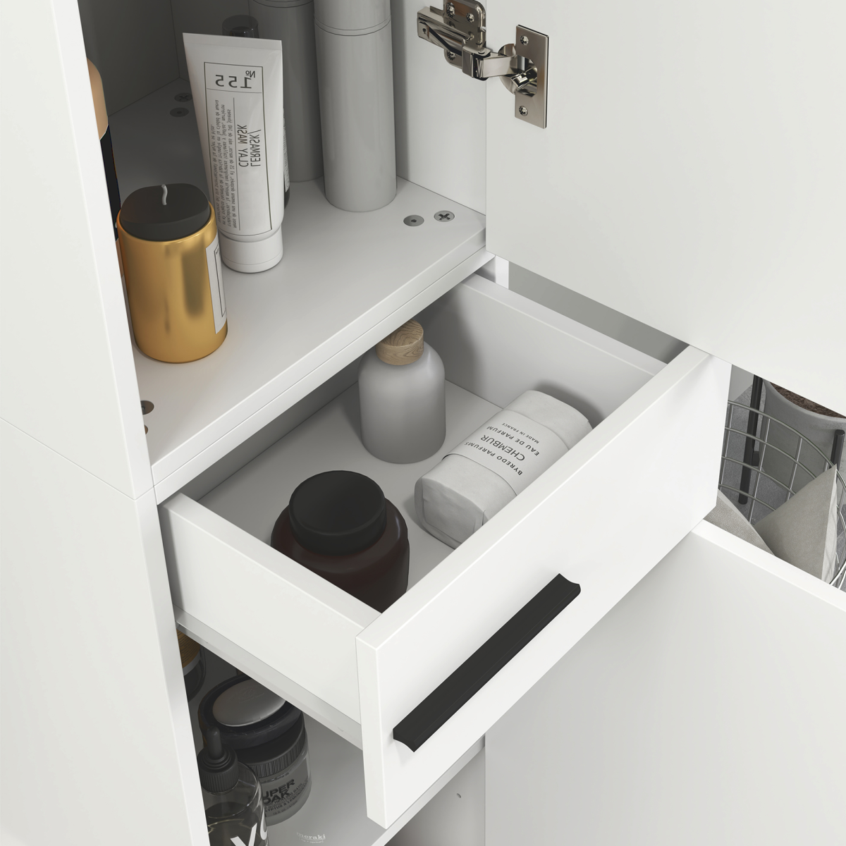 HOMCOM Tall Slim Bathroom Cabinet with Double Doors, Drawer & Adjustable Shelves – White and Black
