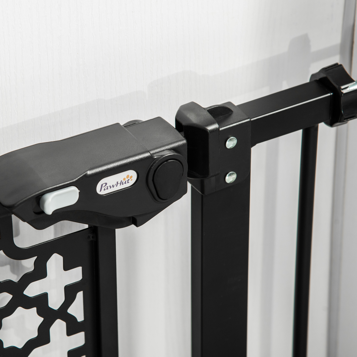 PawHut Pet Safety Gate, 74–80cm Pressure Fit with Auto Close and Double Locking – Stair Gate, Black