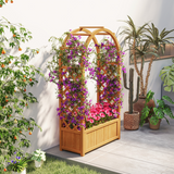 Outsunny Wooden Raised Garden Bed with Side & Arch Trellises, Drainage Holes & Fabric Liner – Fir Wood