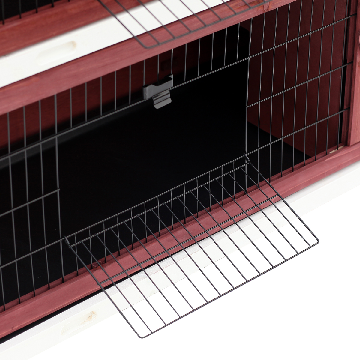 Pawhut Two-Tier Wooden Rabbit Hutch with Slide-Out Trays and Asphalt Roof – Elevated Bunny Cage for Small Pets