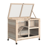 Pawhut Indoor Rabbit Hutch with Openable Roof, Pull-Out Tray & Ramp – Guinea Pig House, Natural