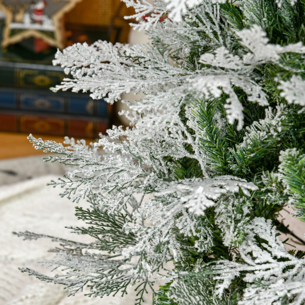 HOMCOM 7ft Snow Flocked Artificial Christmas Tree with Pencil Shape, Auto Open Branches and Metal Base