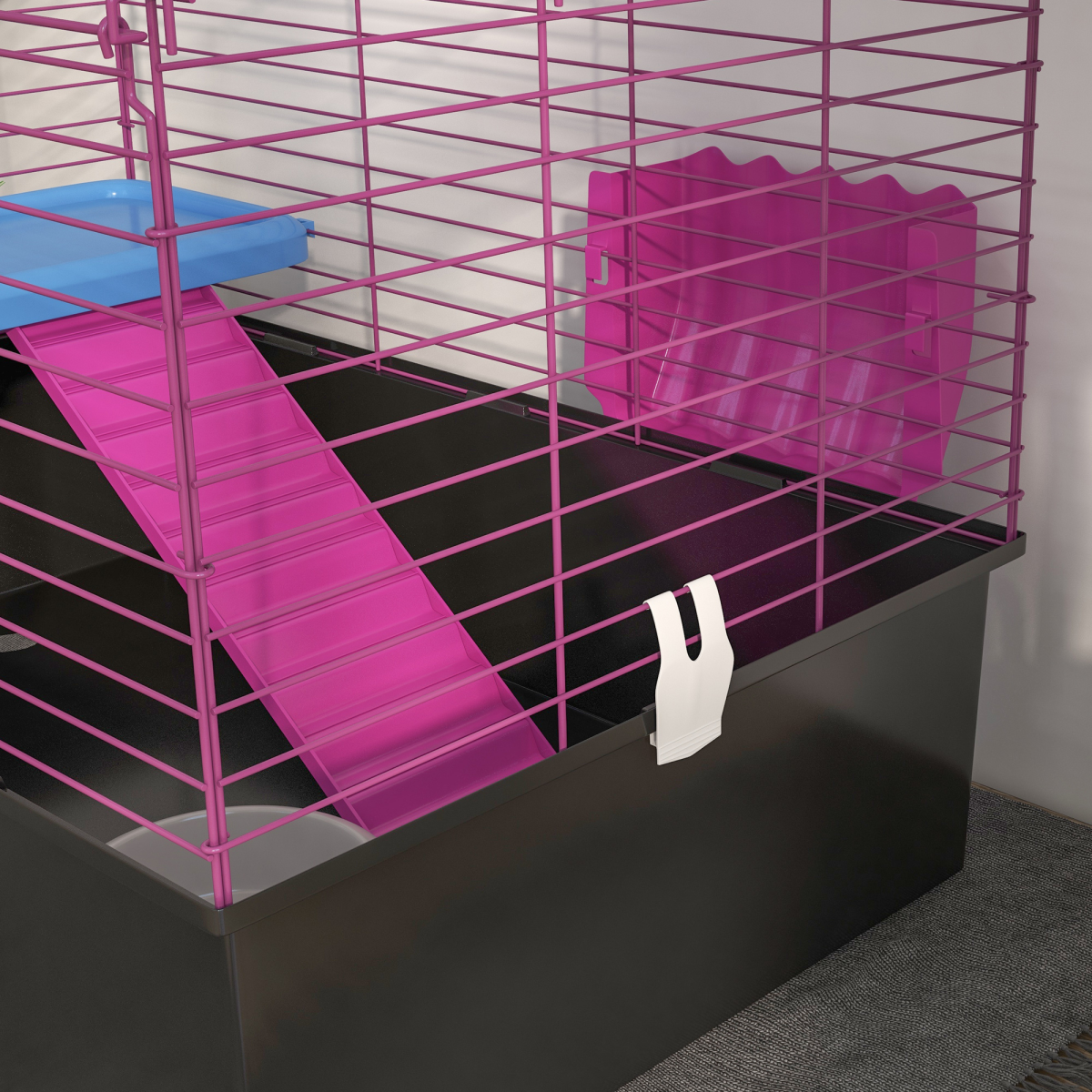 PawHut Small Animal Cage, Rabbit and Guinea Pig Hutch with Platform, Ramp and Hay Feeder – Black