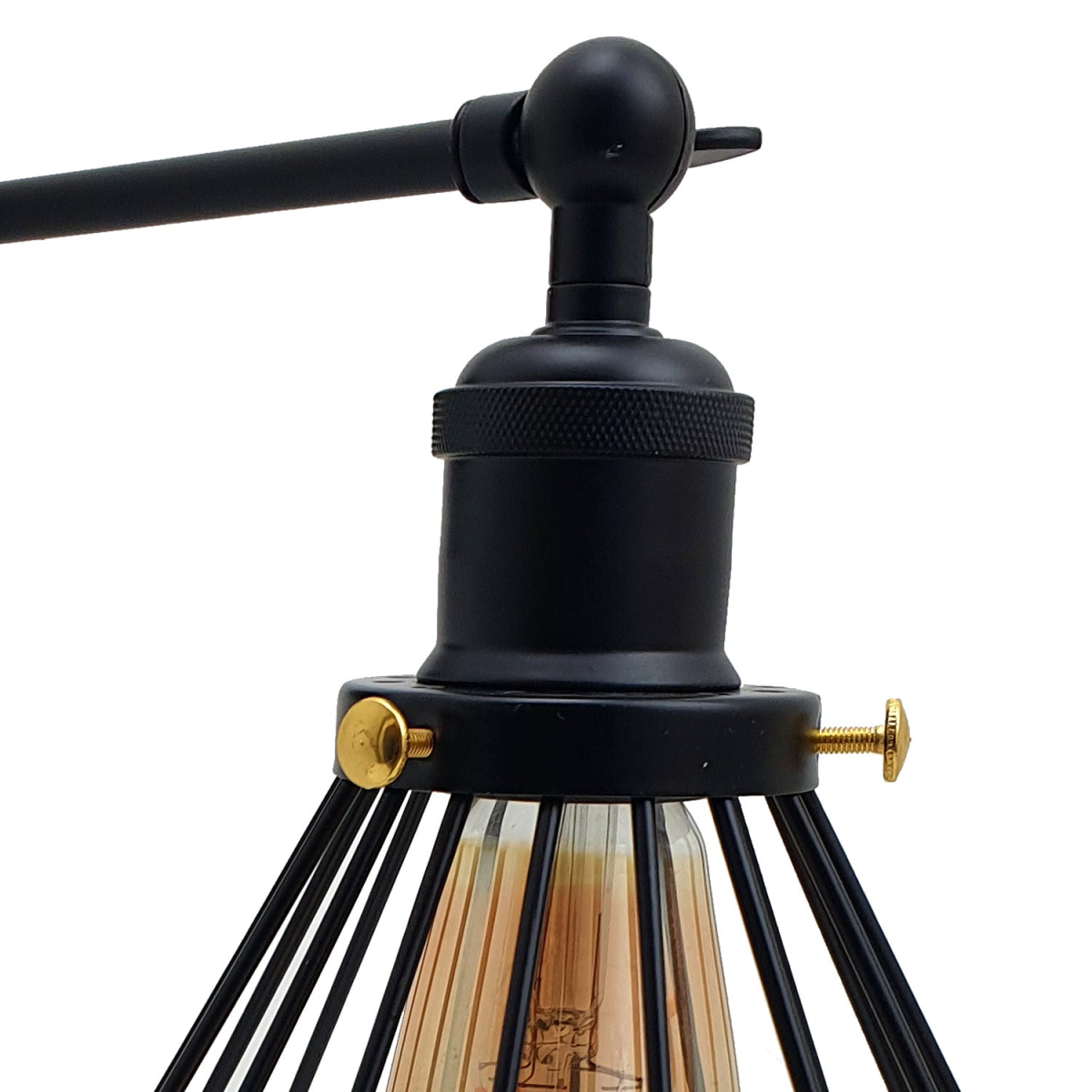 LEDSone Vintage Industrial Adjustable Cage Wall Lamp with E27 Holder – Retro Metal Wall Sconce, Black
