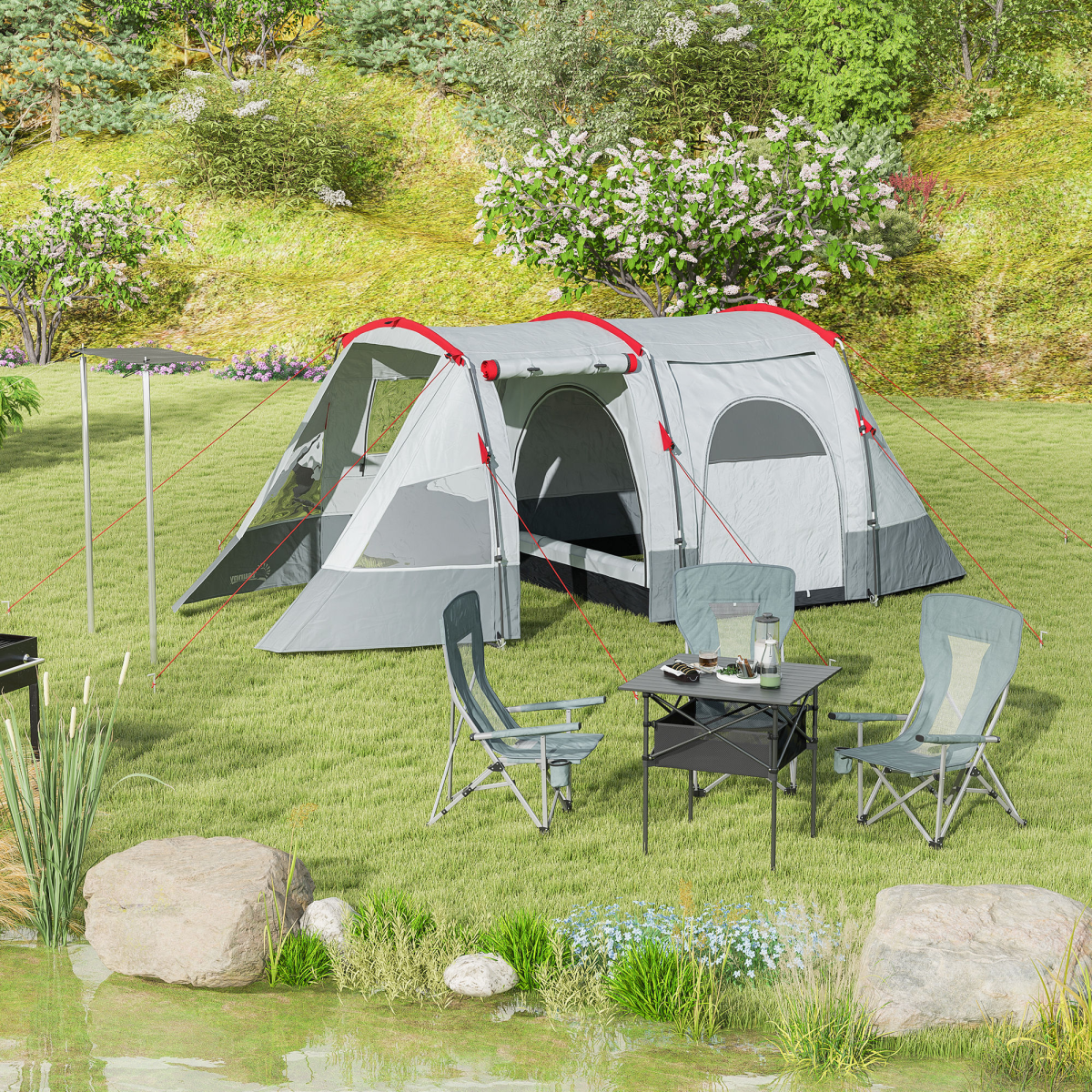 Aluminium Roll-Top Folding Camping Table with Mesh Storage Bag – Portable Picnic Table, Black