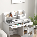 ZONEKIZ Kids Desk and Chair Set with Storage Shelves & Drawer – Study Furniture for 5-8 Years, Grey
