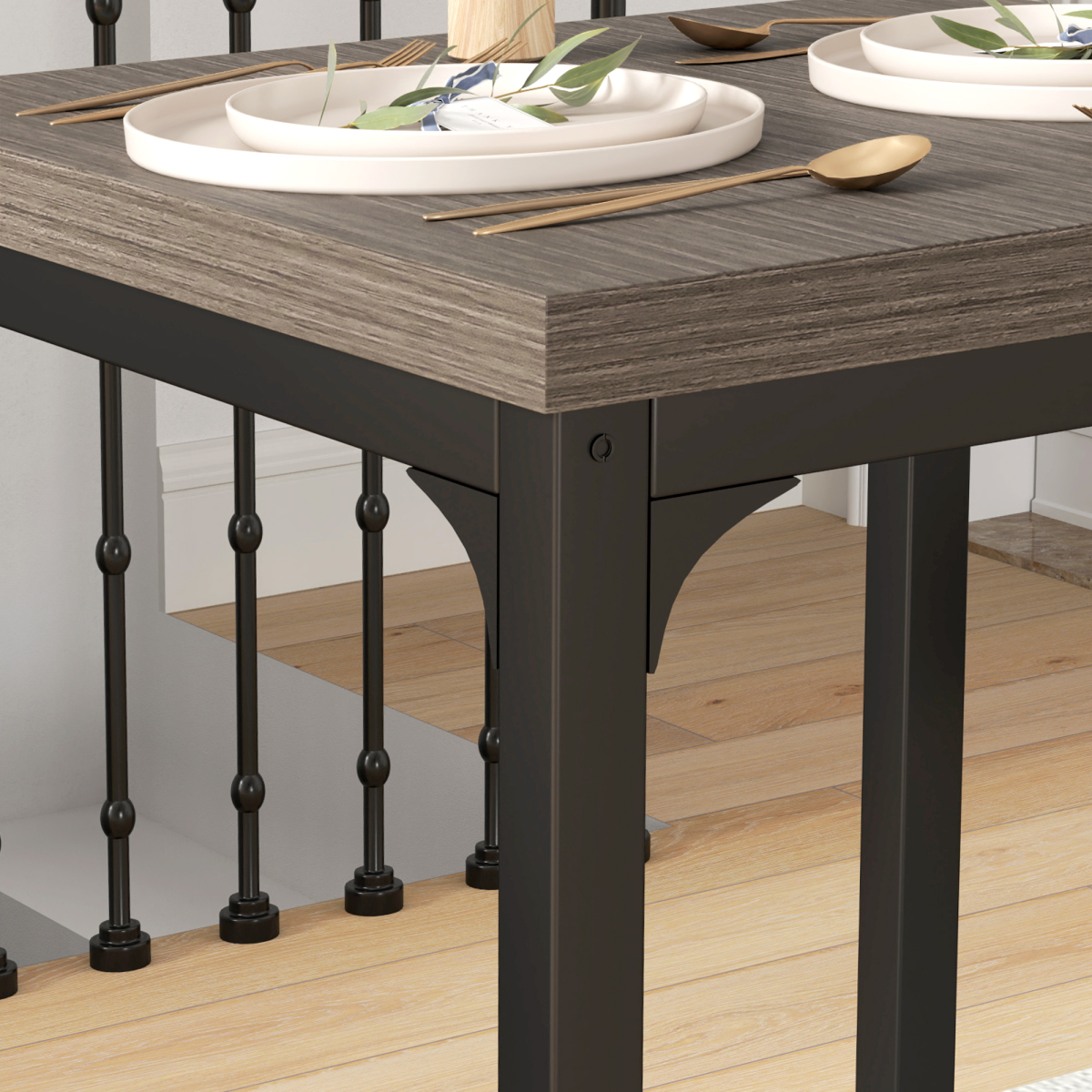 HOMCOM 3 Piece Compact Dining Table & 2 Chairs Set – Space-Saving Kitchen Dining, Grey Wood Grain