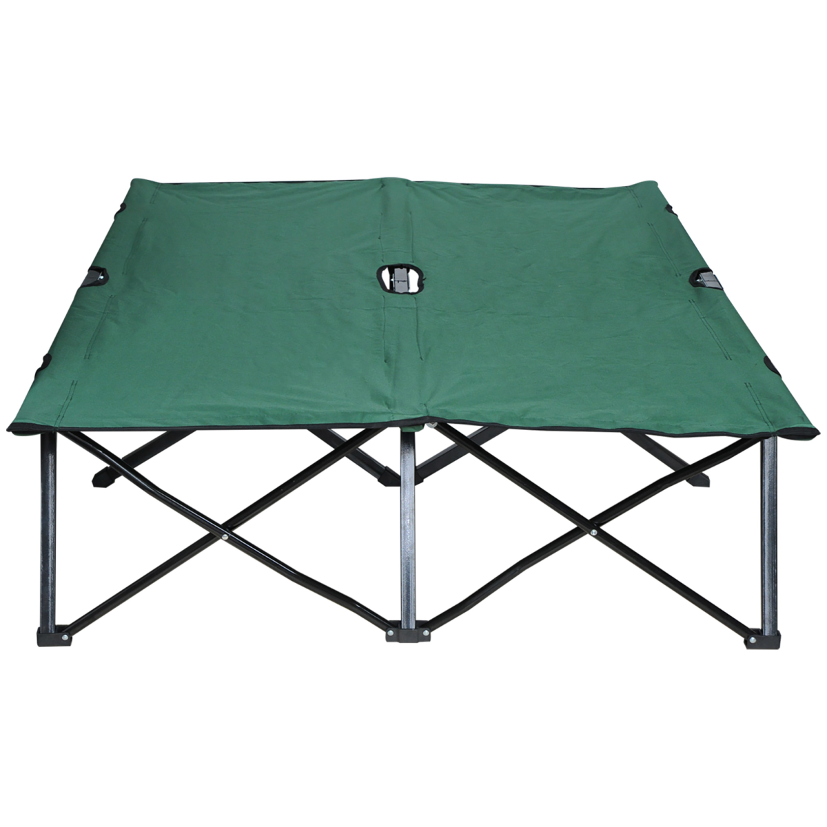 Outsunny Double Camping Cot with Carry Bag, 136kg Capacity – Folding Two-Person Camp Bed, Green