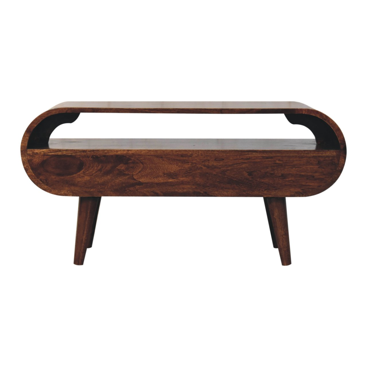 Artisan Furniture California Walnut Circular TV Stand – Solid Mango Wood, 2 Drawers & Open Slot, Brown