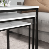 HOMCOM Nesting Coffee Tables Set of 3 with Marble-Effect Tops and Steel Frames – Sofa Side Tables, White