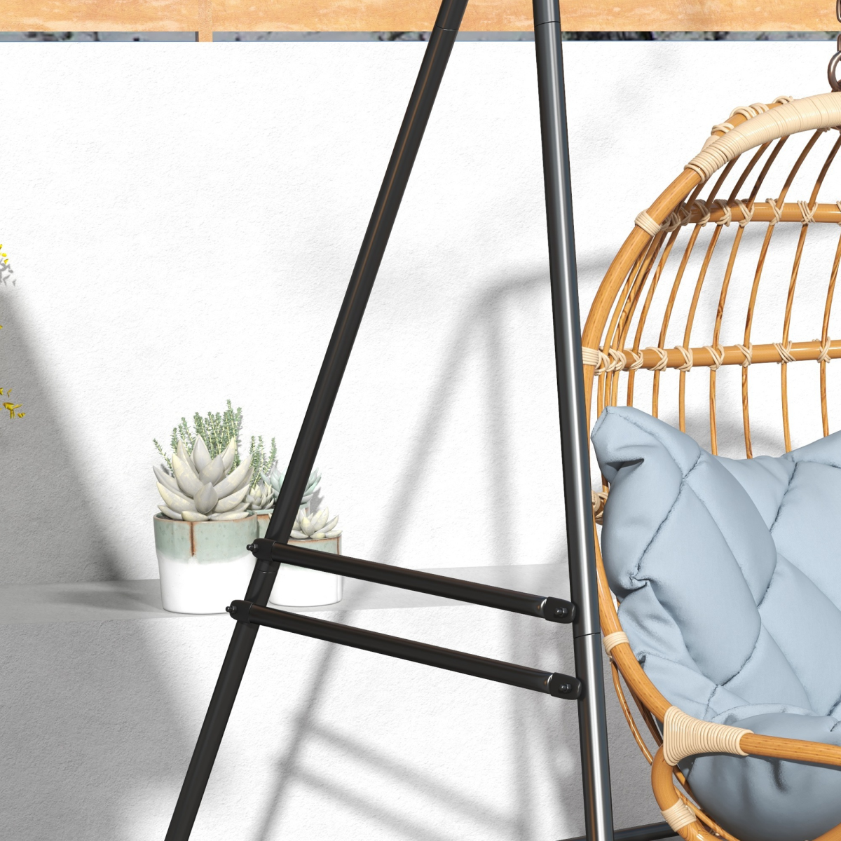 Outsunny Hammock Chair Stand with Solid Steel Frame – Fits Single & Double Connection Points, Black
