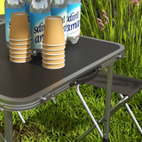 Outsunny Folding Camping Table and 4 Chairs Set with Adjustable Height & Parasol Hole – Aluminium, Black and Silver