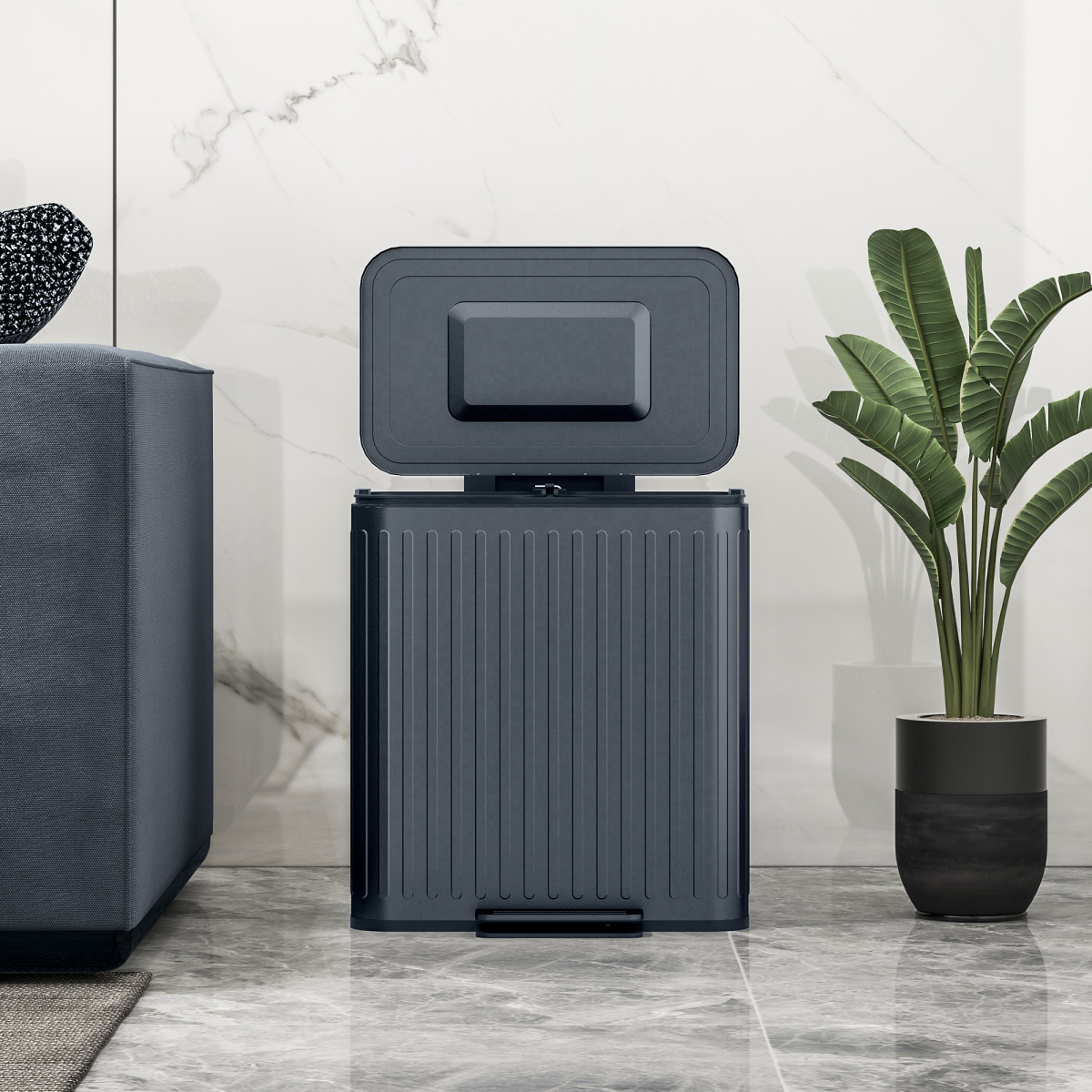 HOMCOM 2 x 20L Double Pedal Bin with Soft-Close Lid and Removable Inner Buckets – Kitchen Rubbish Bin, Black