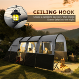 Outsunny 8-Person Tunnel Tent with 4 Large Windows & Removable Inner Walls – Family Camping Tent, Dark Grey