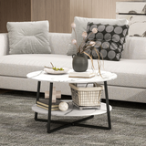 HOMCOM Round Coffee Table with Storage Shelf and Marble-Effect Top, 80cm – Steel Frame Living Room Table, White