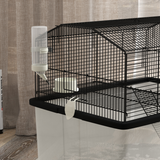 PawHut Two-Tier Hamster Cage with Deep Base, Ramp & Food Dish – Gerbil & Syrian Hamster Home on Wheels, Black