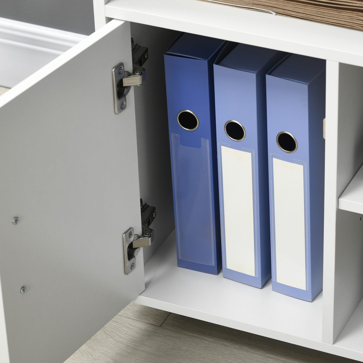 HOMCOM Multi-Storage Printer Unit with 5 Compartments and Lockable Wheels – Mobile Office Organiser, White
