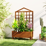 Outsunny Wooden Garden Planter with Trellis & Fabric Liner Bag – Fir Wood Climbing Plant Planter, Brown