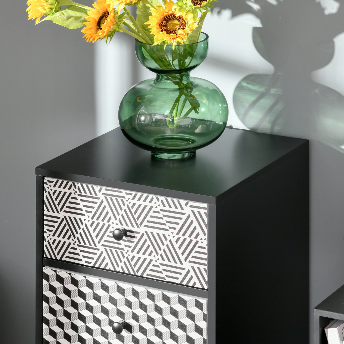 Geometric Print 5-Drawer Wooden Chest of Drawers with Anti-Tip Fitting – Bedroom Storage