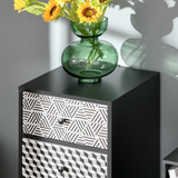 Geometric Print 5-Drawer Wooden Chest of Drawers with Anti-Tip Fitting – Bedroom Storage