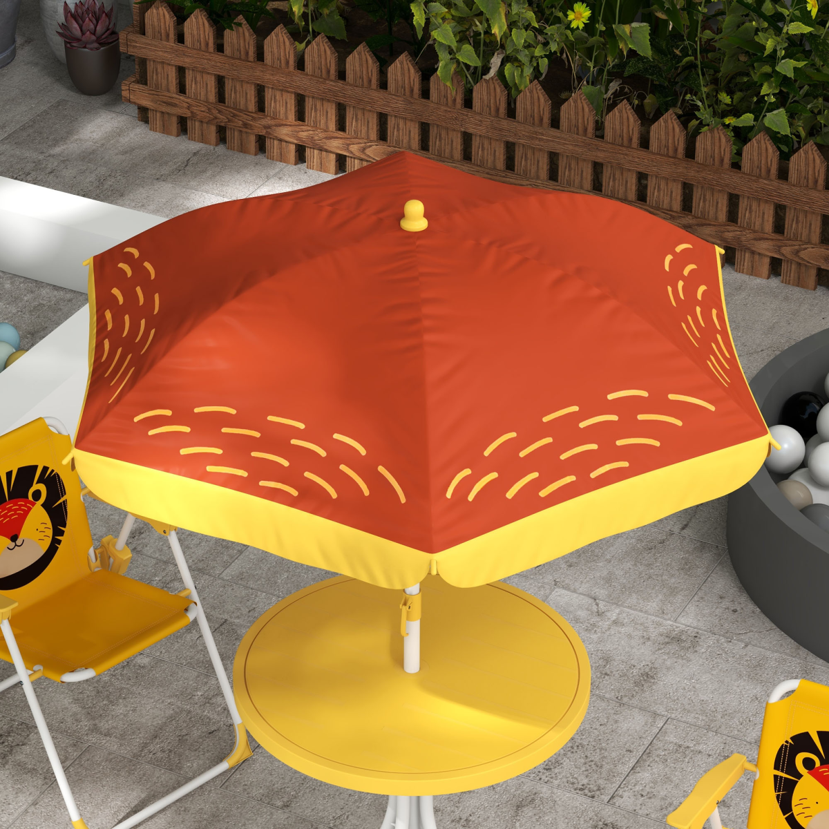 Outsunny Kids Bistro Table and Chair Set with Lion Theme, Adjustable Parasol – Outdoor Play Set