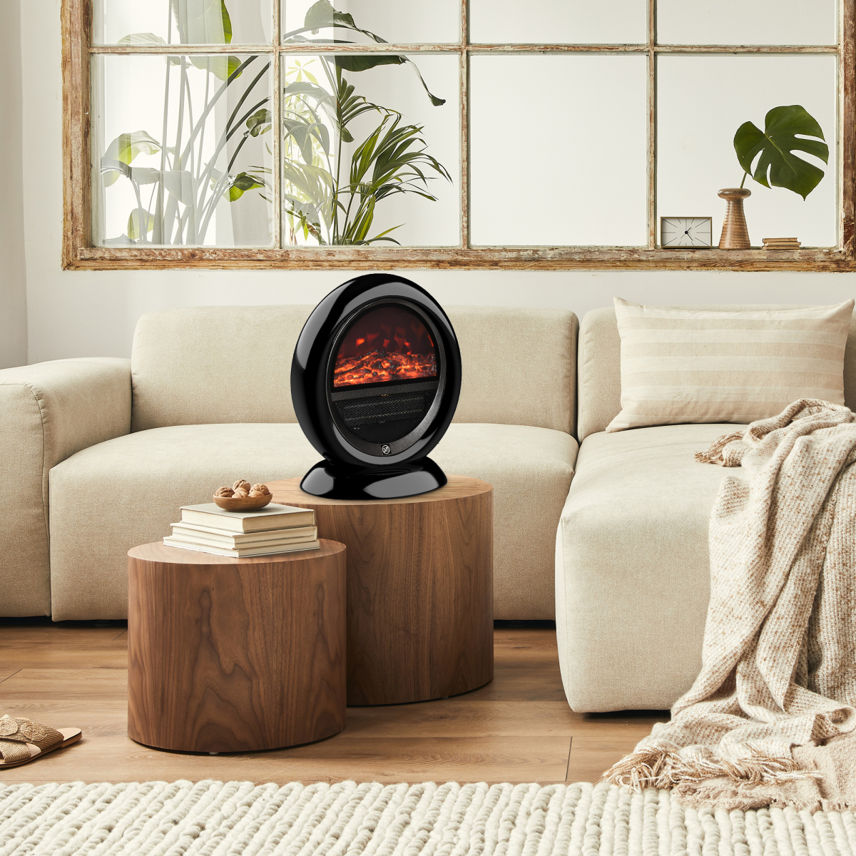 HOMCOM Freestanding Electric Fireplace Heater, 1500W with Rotatable Head, Flame Effect & Overheat Protection