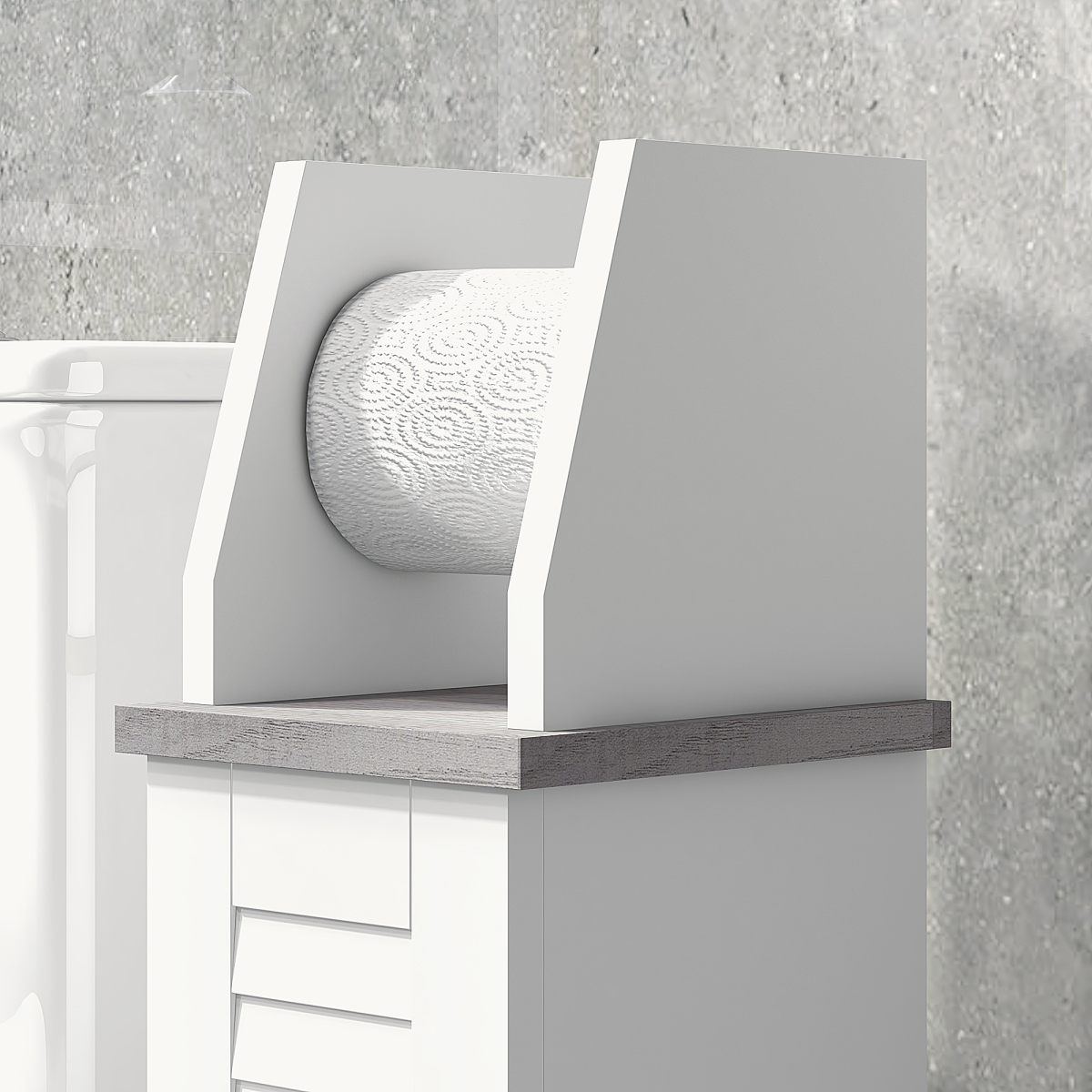 kleankin Slim Toilet Roll Storage Unit with Cupboard and Adjustable Shelf – Louvered Door Bathroom Cabinet, White