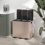 HOMCOM 3 x 15L Triple Recycling Pedal Bin with Lids – Kitchen Waste Sorting, Gold Tone
