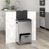 HOMCOM 56L 3-Compartment Stainless Steel Recycling Pedal Bin with Wheels – Kitchen Waste Sorter