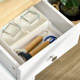 HOMCOM White Sideboard with Natural Rubberwood Top, 3 Drawers & Adjustable Shelves – Storage Cabinet