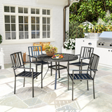 Outsunny Set of 4 Stackable Garden Chairs with Slatted Design – Galvanised Steel Outdoor Chairs, Black