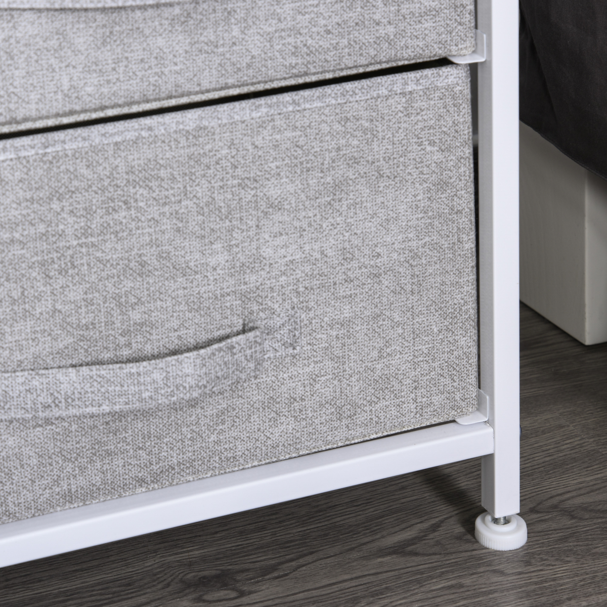 HOMCOM 5 Drawer Fabric Storage Unit with Metal Frame, Wood Top and Adjustable Feet – Bedroom Linen Chest