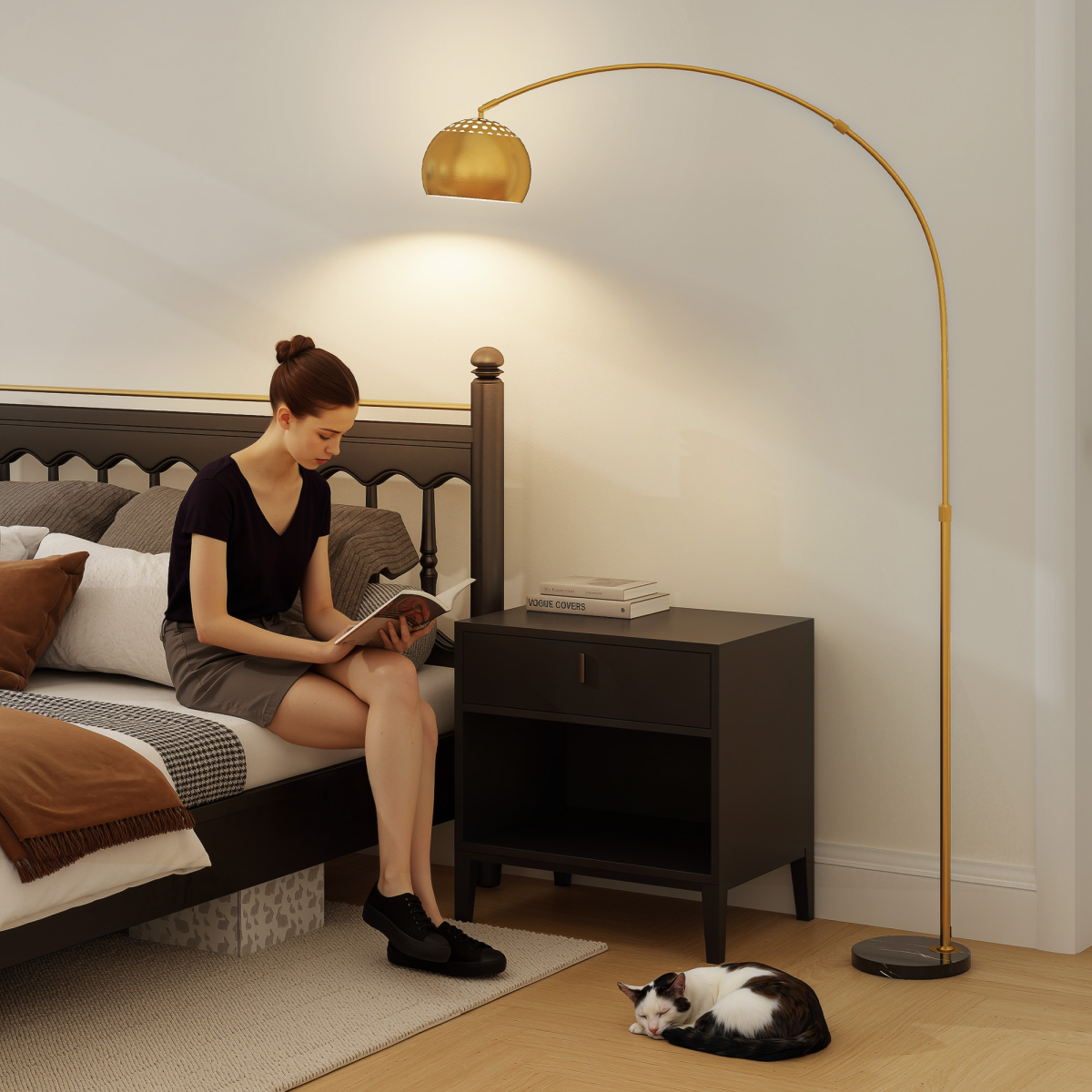 HOMCOM Arc Floor Lamp for Living Room, Free Standing Tall Lamp, Gold Tone