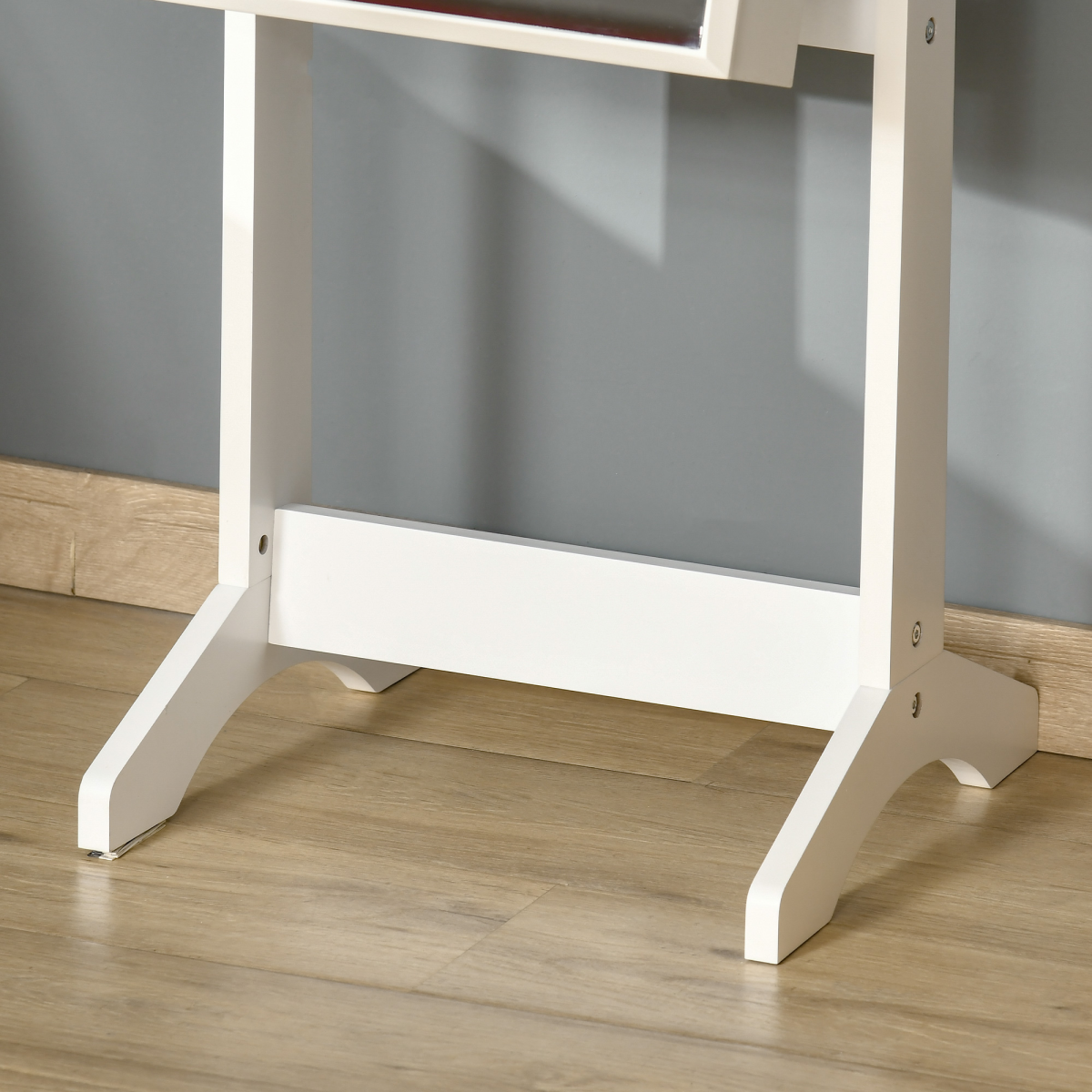 Lockable Mirrored Jewellery Cabinet with Adjustable Long Mirror, 4 Shelves & Necklace Hooks – White Armoire