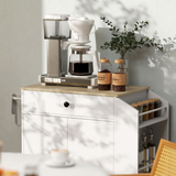 HOMCOM Kitchen Island with 3-Tier Spice Rack, Drawer, Cabinet and Towel Rack – Mobile Kitchen Cart on Wheels, White Oak