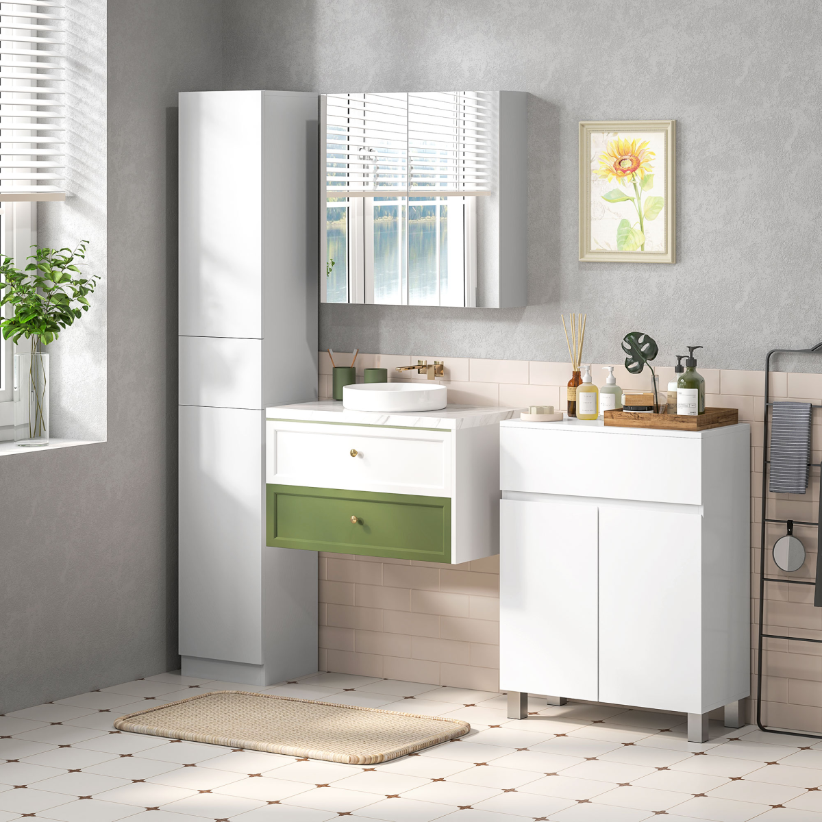 kleankin Wall Mounted Mirrored Bathroom Cabinet with Soft Close Doors – Space-Saving Storage, White