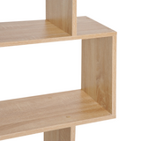 6-Tier Modern S-Shaped Wooden Shelf Storage Unit – Bookcase & Display Cabinet for Home Office, Oak Colour
