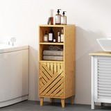HOMCOM Narrow Bathroom Storage Cabinet with Open Compartments & Bamboo Door – Slim Floor Cabinet, Natural