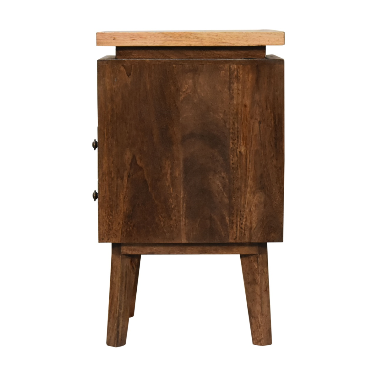 Artisan Furniture Solid Wood Platform Bedside Table with 2 Drawers and Open Slot – Nordic Legs, Brown