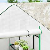 Outsunny Walk-in Greenhouse with 8 Wire Shelves, Roll-up Door & Mesh Windows – Outdoor Plant House, White