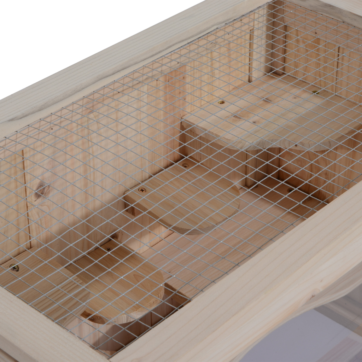 PawHut Wooden Hamster Cage with 2 Levels, Openable Mesh Roof & Ramp – Small Animal Hutch, 60 x 35 x 42cm