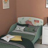 ZONEKIZ Animal Design Toddler Bed Frame with Raised Side Panels – Green, Ages 3-6