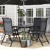 Outsunny 4-Pack Outdoor Rattan Folding Chairs with 7-Position Adjustable Backrest – Steel Frame Garden Seating, Grey/Black