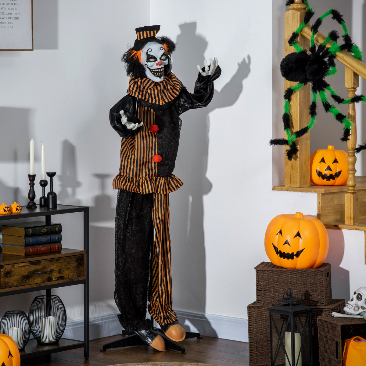 HOMCOM 67 Inch Life Size Halloween Talking Circus Clown with Light-Up Eyes and Laughter – Indoor/Covered Outdoor