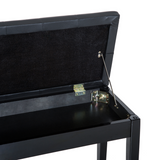 HOMCOM Duet Piano Stool with Storage & Tufted Faux Leather Seat – Solid Wood Keyboard Bench, Black